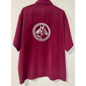 Saxifon Embroidered Horses‎ Western Maroon Short Sleeve Button Shirt Size Large
